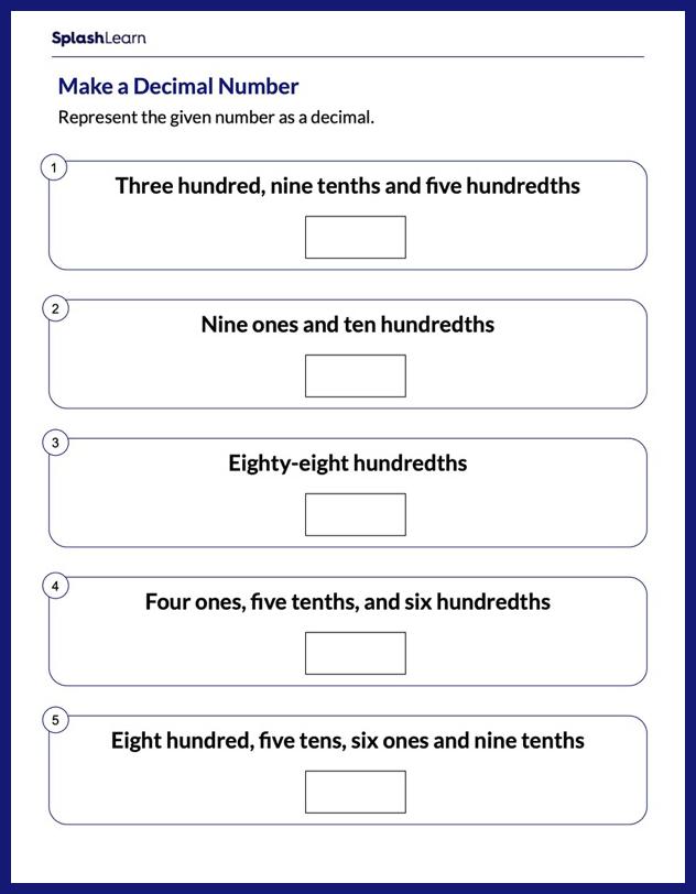 writing decimals in word form worksheet