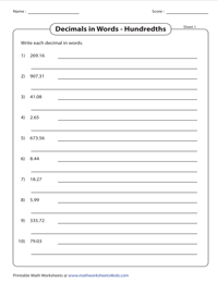 writing decimals in words worksheet