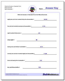 writing decimals in words worksheet