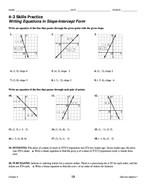 writing equations in slope intercept form worksheet answers