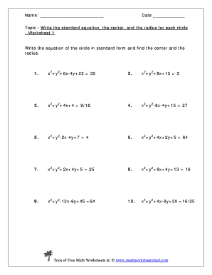 writing equations of circles worksheet