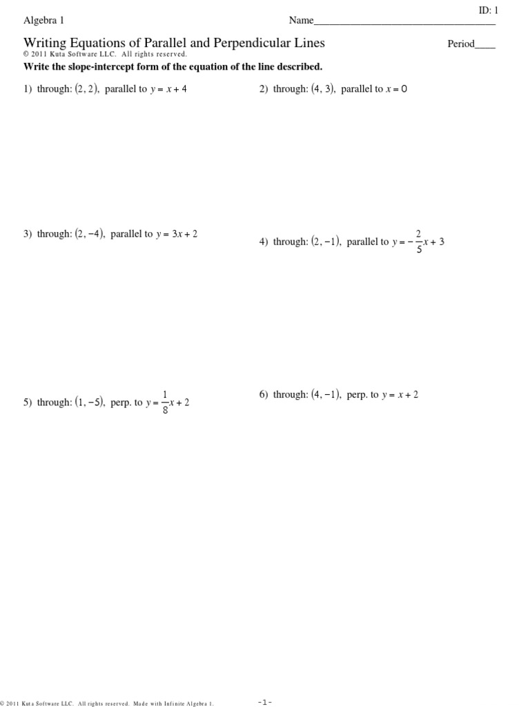 writing equations of lines parallel and perpendicular worksheet