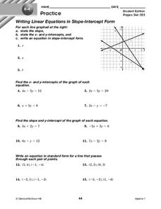 Writing Linear Equations Worksheet for 9th Grade | Lesson Planet