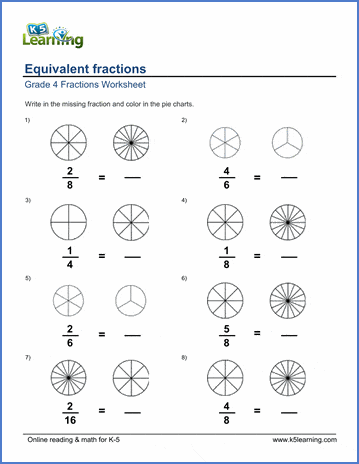 Grade 4 Math worksheets: writing equivalent fractions | Worsheets library