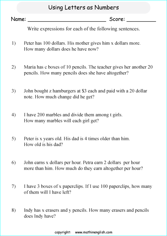 Printable primary math worksheet for math grades 1 to 6 based on ...