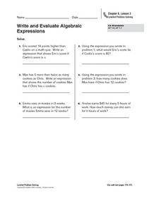 Write and Evaluate Algebraic Expressions Worksheet for 6th - 8th ...