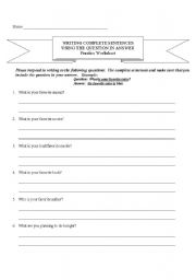 writing in complete sentences worksheet