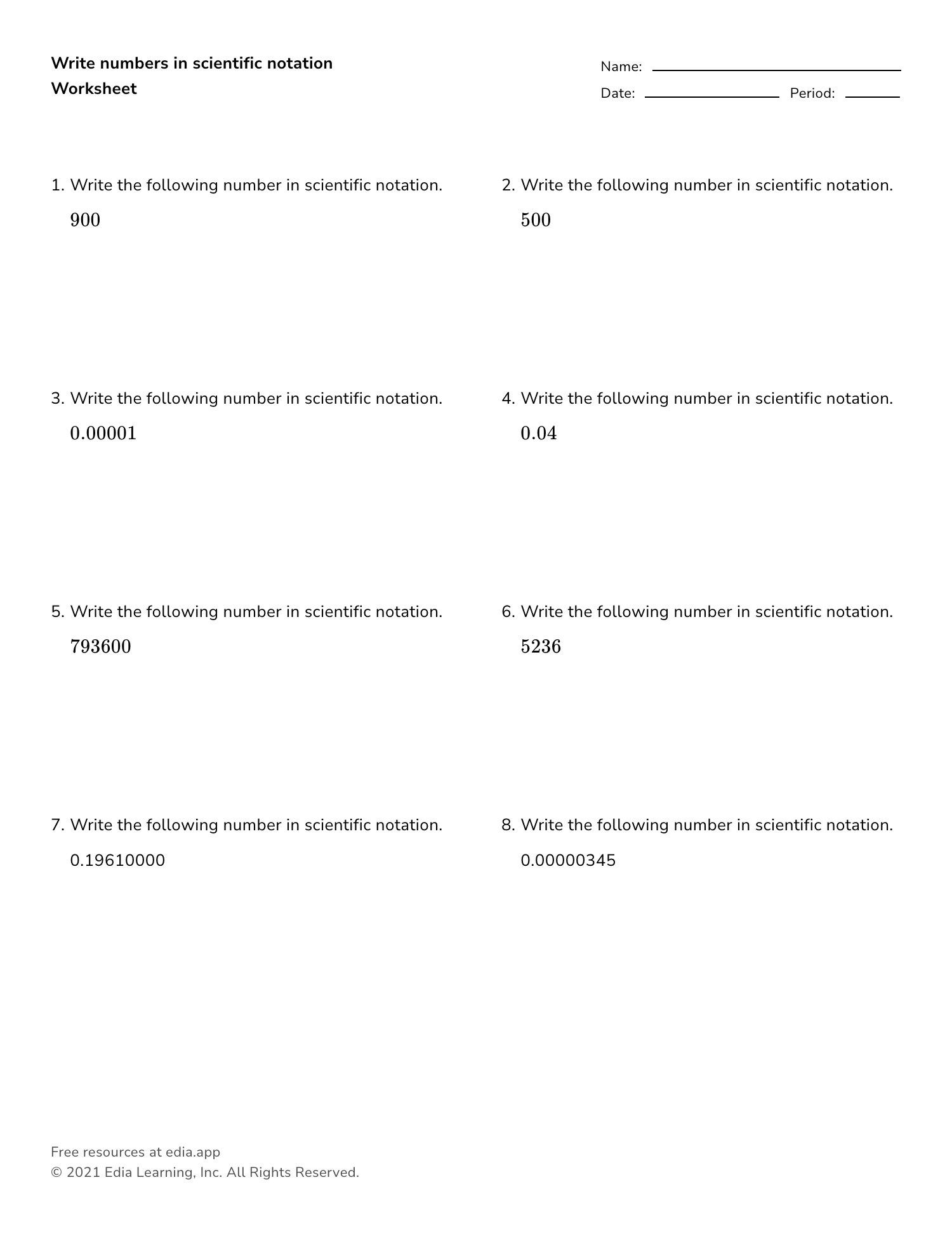 writing in scientific notation worksheet answers