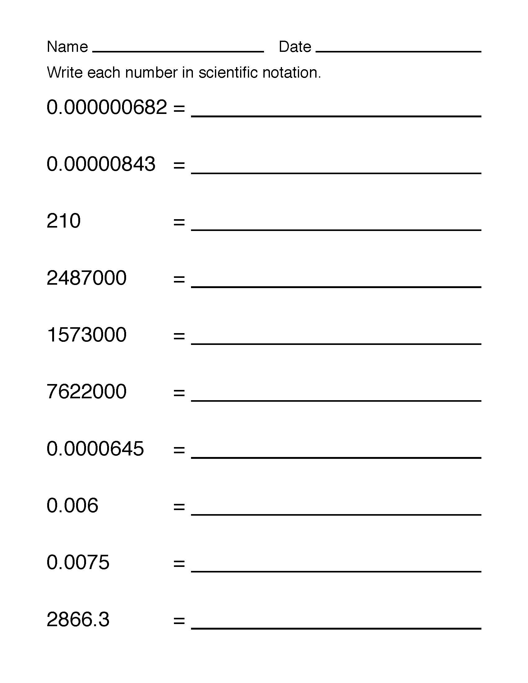 writing in scientific notation worksheet answers