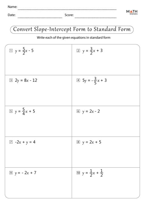 writing in slope intercept form worksheet