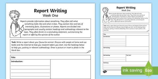 Report Writing Worksheets - Week One Homework (teacher made)