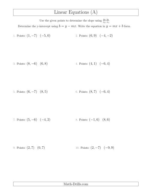 Writing a Linear Equation from Two Points (A)