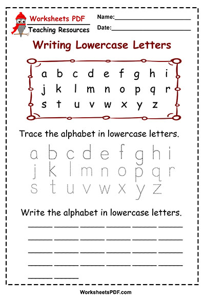 Writing Lowercase Letters - Worksheets PDF