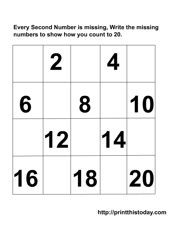 Writing the Missing Numbers Maths Worksheets ( 1-20)