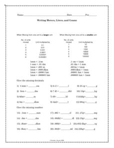 writing meters liters and grams worksheet answers