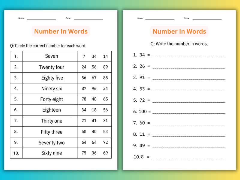 Printable Writing Number Words 1 to 100 Worksheets for ...