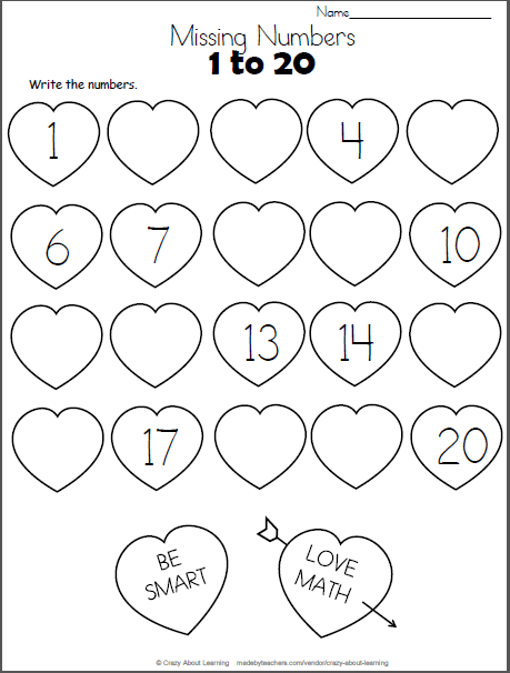 Valentines Day Missing Numbers to 20 | Made By Teachers