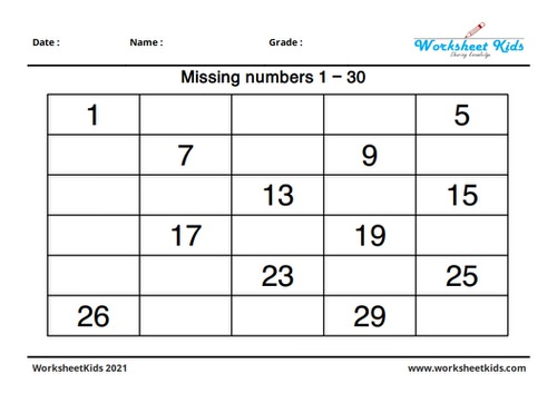 Missing numbers worksheets for kindergarten: Fill, Write, Find ...