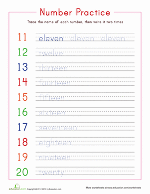 writing numbers 11 20 worksheet
