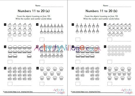 Numbers 11 to 20 Worksheets Set 1