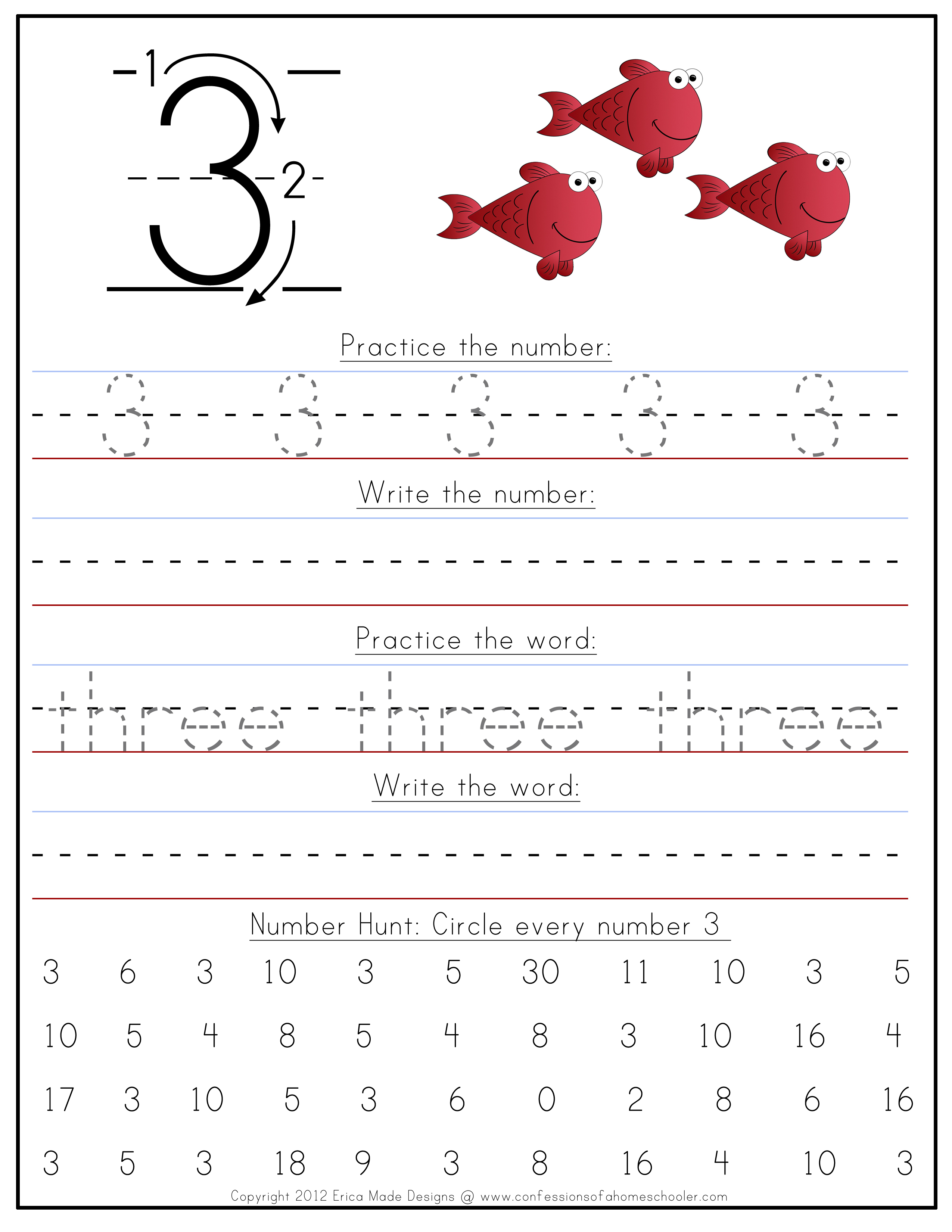 writing numbers for kindergarten worksheet