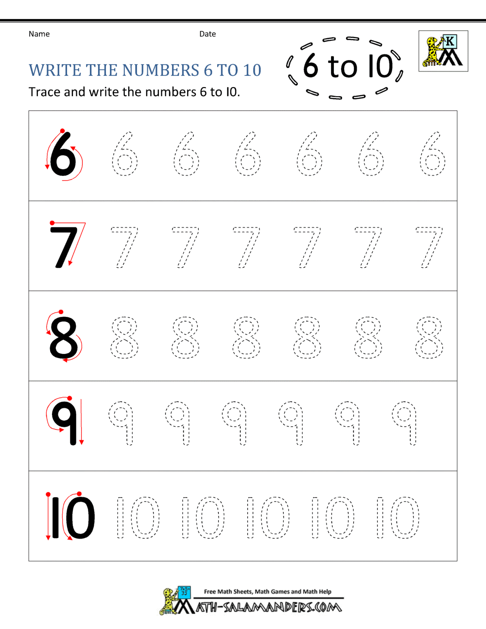 writing numbers for kindergarten worksheet