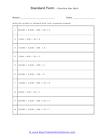 Writing Numbers in Expanded and Standard Form Worksheets
