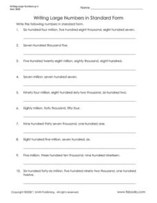 writing numbers in standard form worksheet