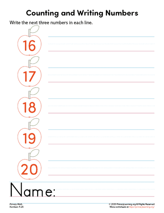 Count and Write Numbers 15-20  