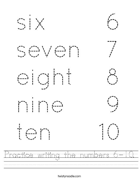 writing numbers to 10 worksheet