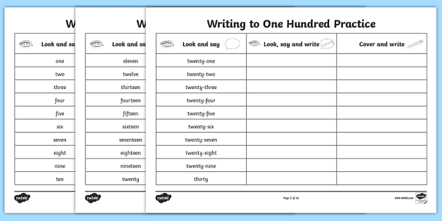 writing numbers to 100 worksheet