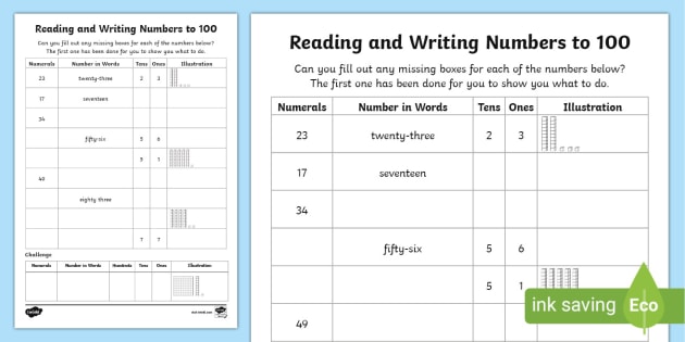 Numbers Worksheet | Reading and Writing 0-100 (teacher made)