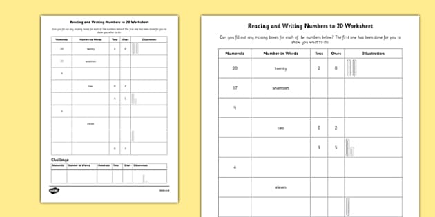 writing numbers to 20 worksheet