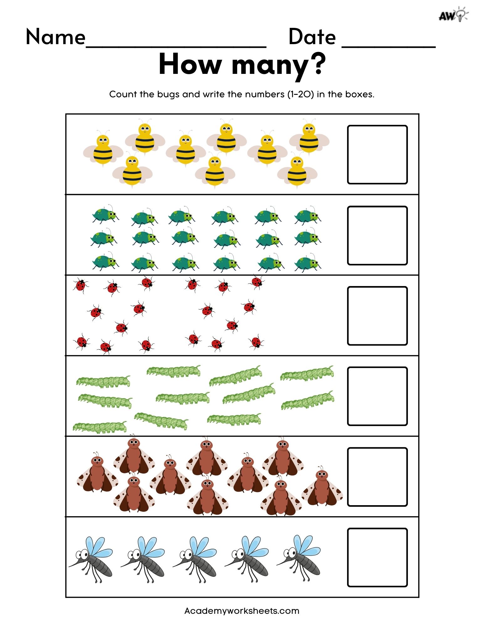 writing numbers to 20 worksheet