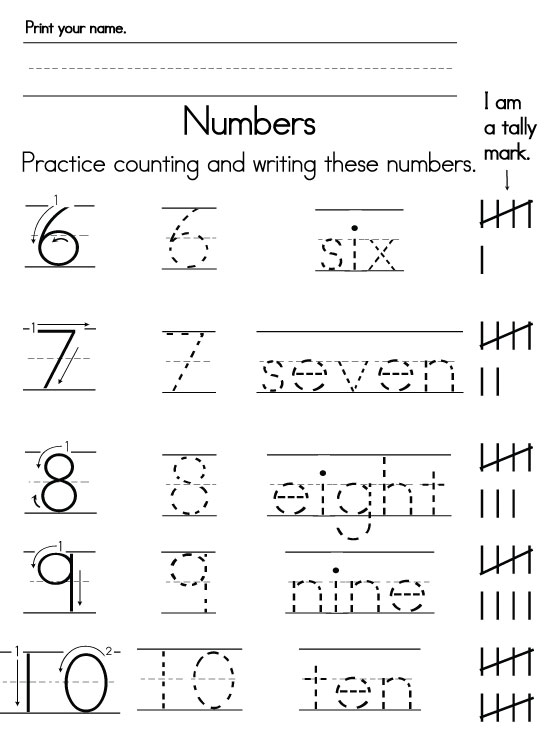 writing numbers worksheet for kindergarten