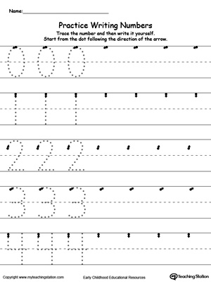 writing numbers worksheet for kindergarten