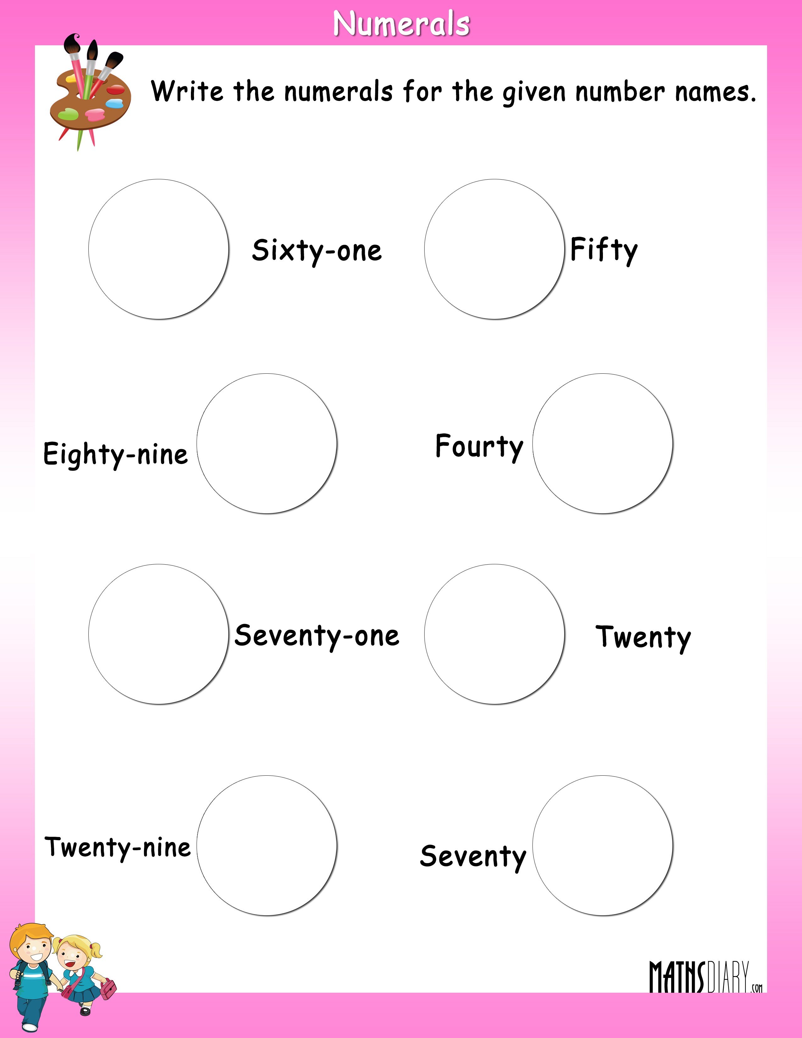 Write Numerals for given Number Names - Math Worksheets ...