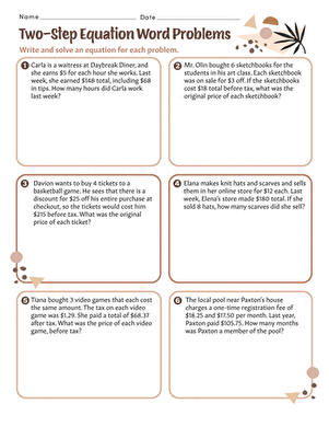 writing one step equations worksheet