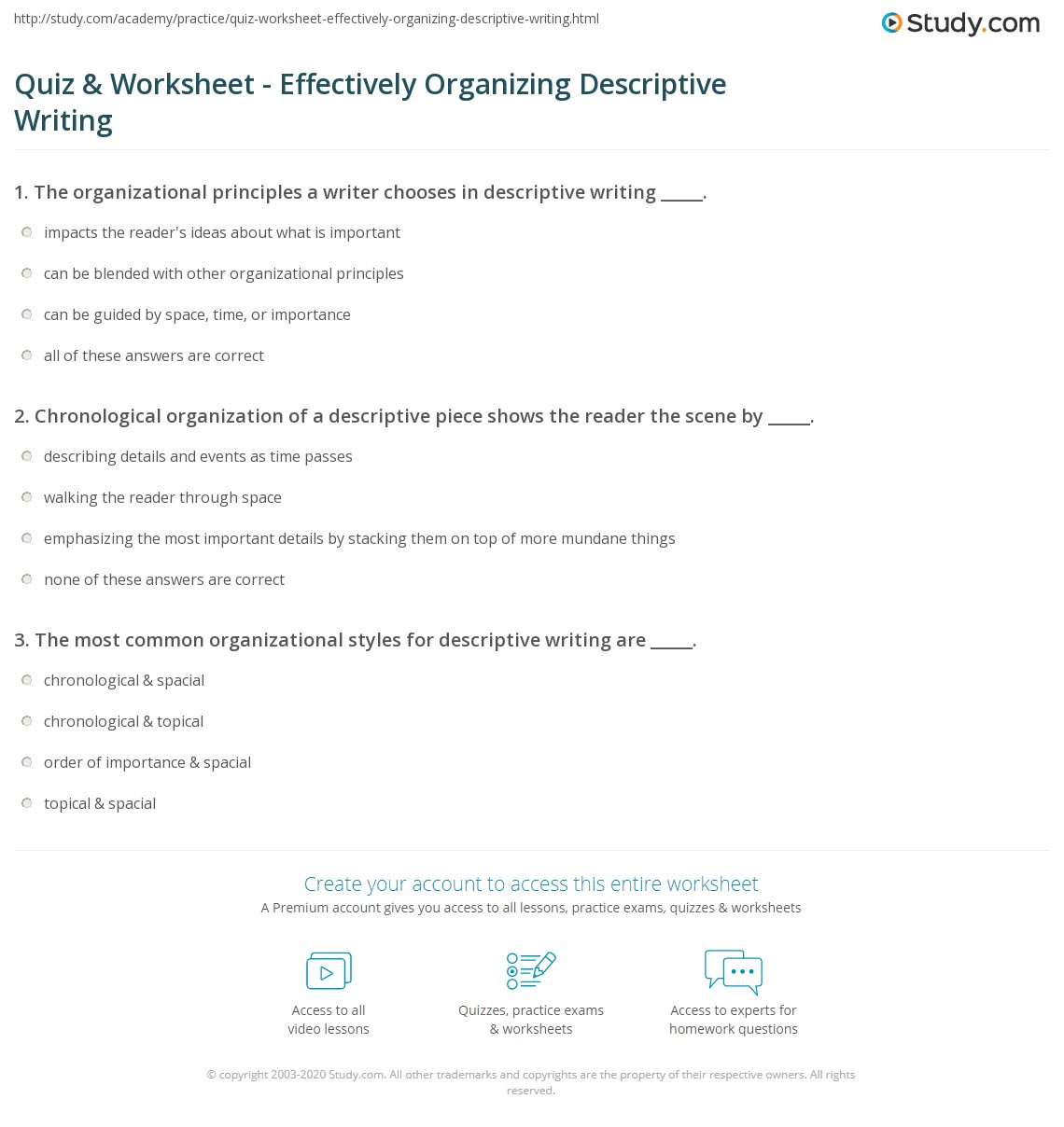 writing organization worksheet