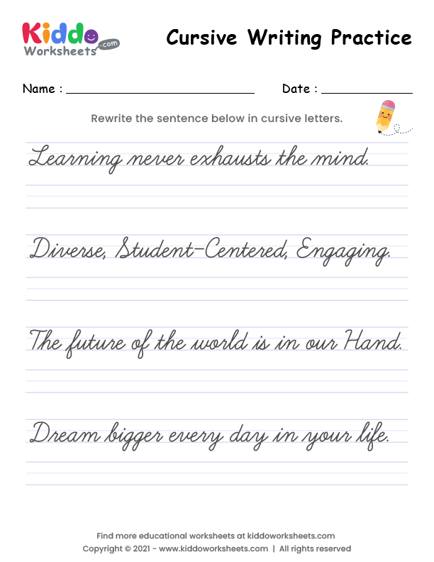 Free Printable Cursive Writing Practice Worksheet - kiddoworksheets