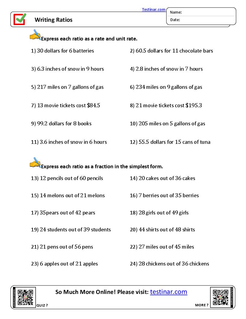 Writing Ratios worksheets