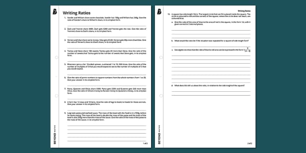 ? Writing Ratios Worksheet | KS3 Maths | Beyond Secondary