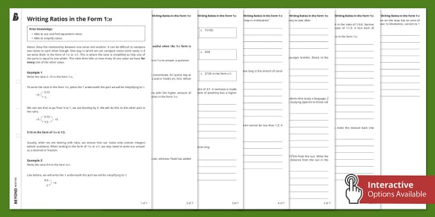 ? Writing Ratios in the Form 1:n Walkthrough Worksheet