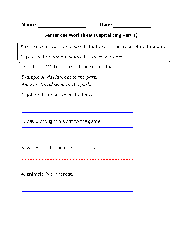 Sentences Worksheets | Simple Sentences Worksheets