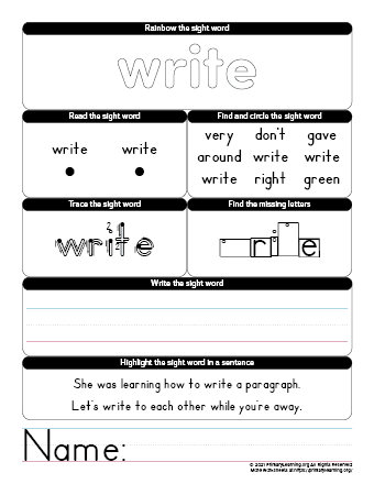writing sight word worksheet