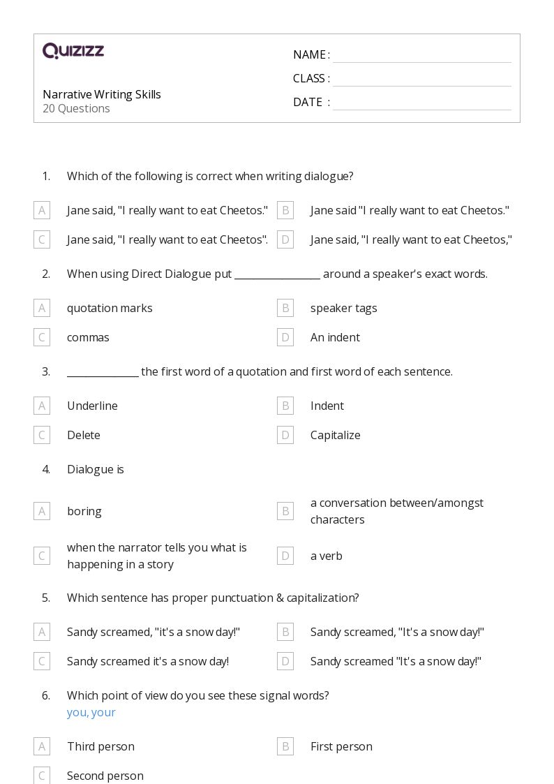 50+ Narrative Writing worksheets on Quizizz | Free &  Printable