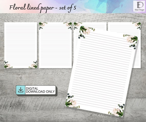 Floral Lined Paper, Printable Lined Paper, Writing Paper ...