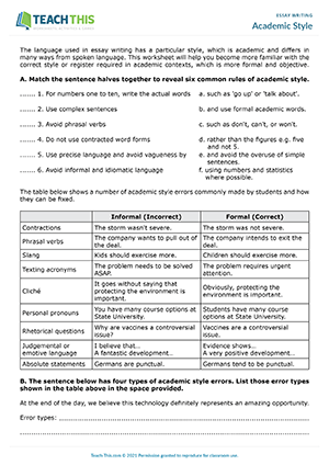 Essay Writing EAP Worksheets