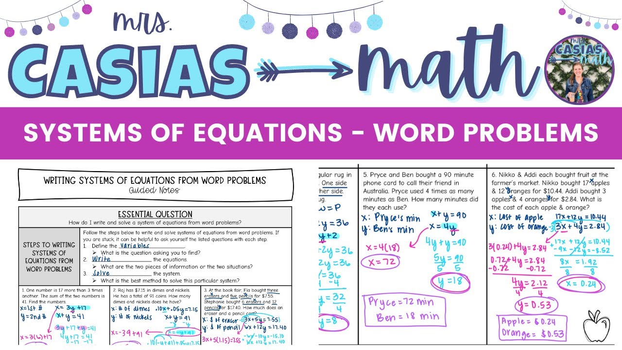 writing systems of equations worksheet