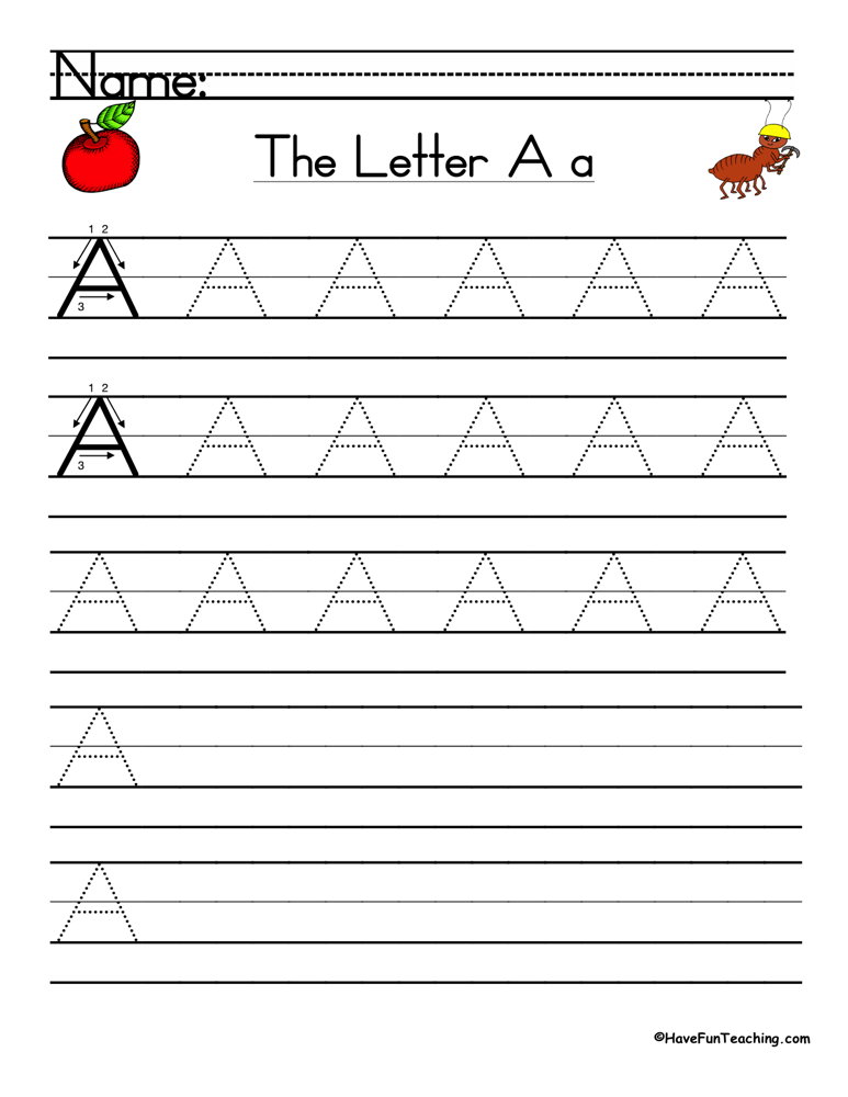 writing the letter a worksheet